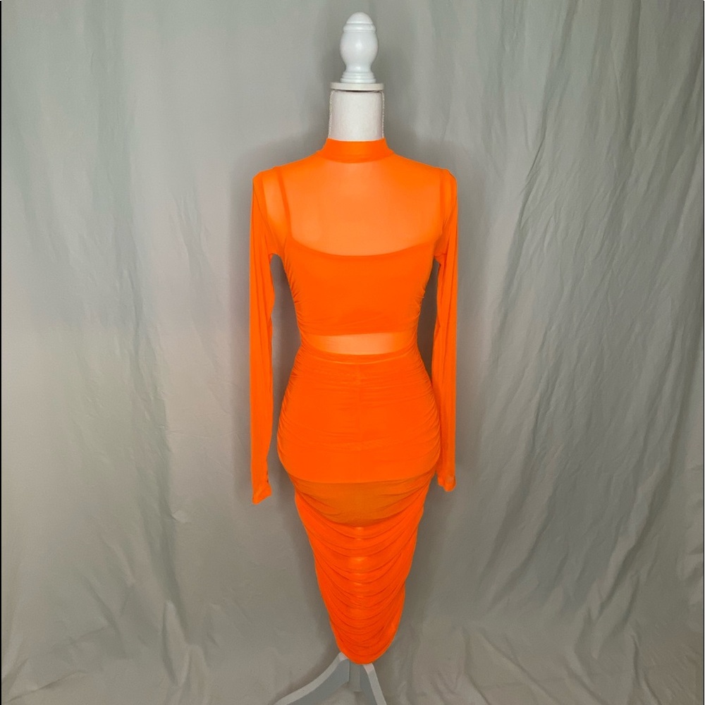 Orange Sheer Dress with matching shorts & tank